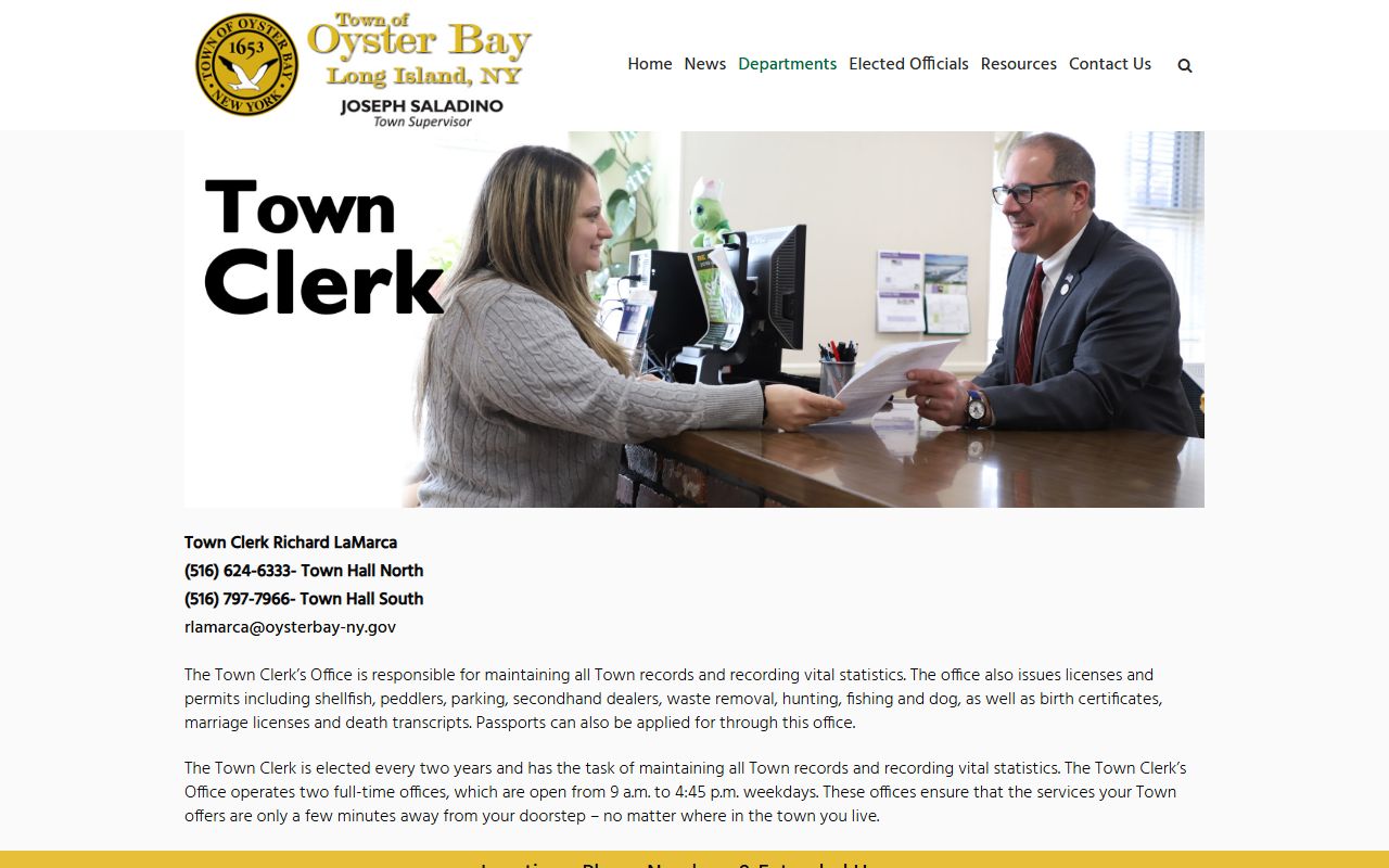 Oyster Bay Town Clerk and police bench warrants