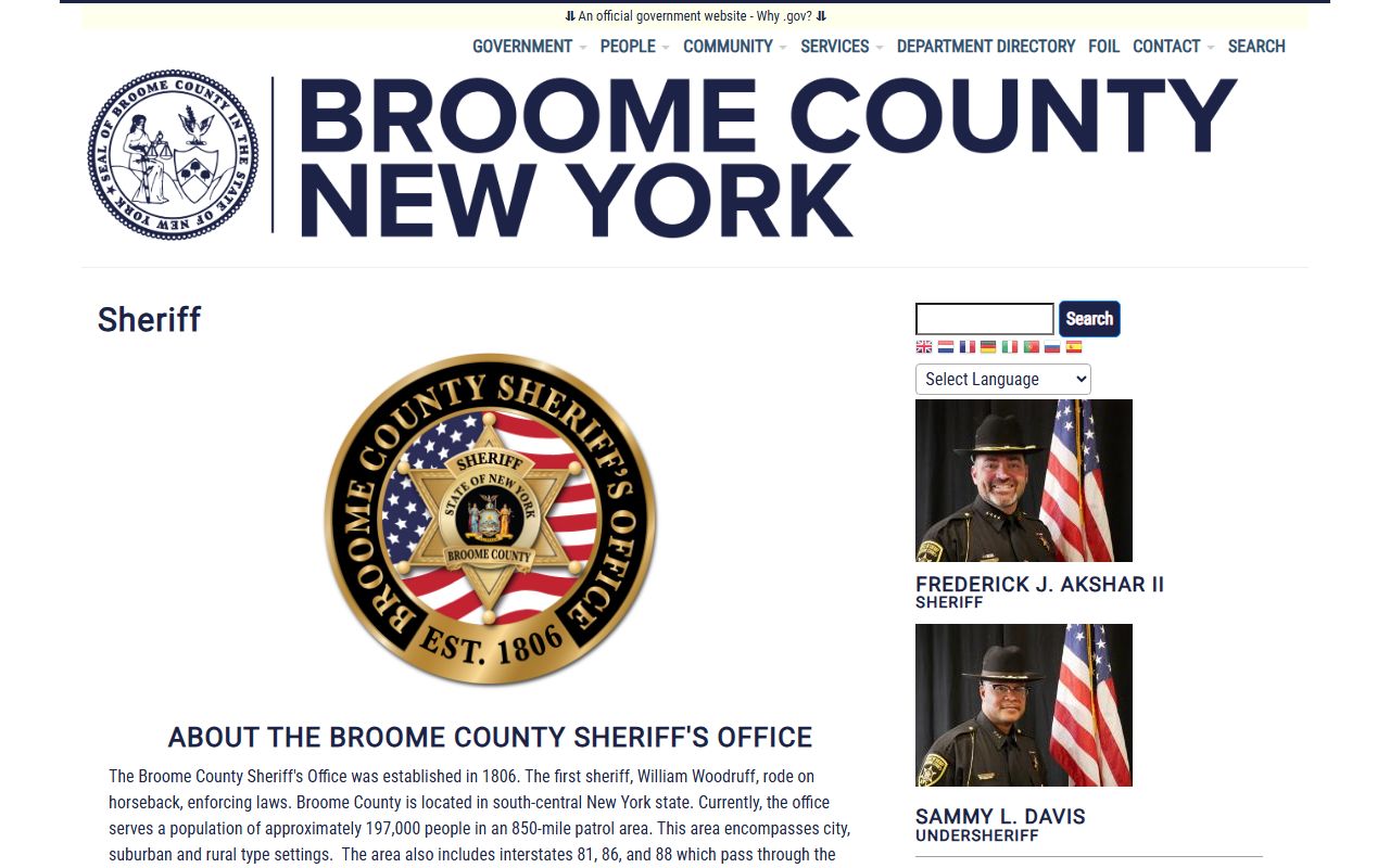 Broome County Sheriff's Office website for bench warrants information