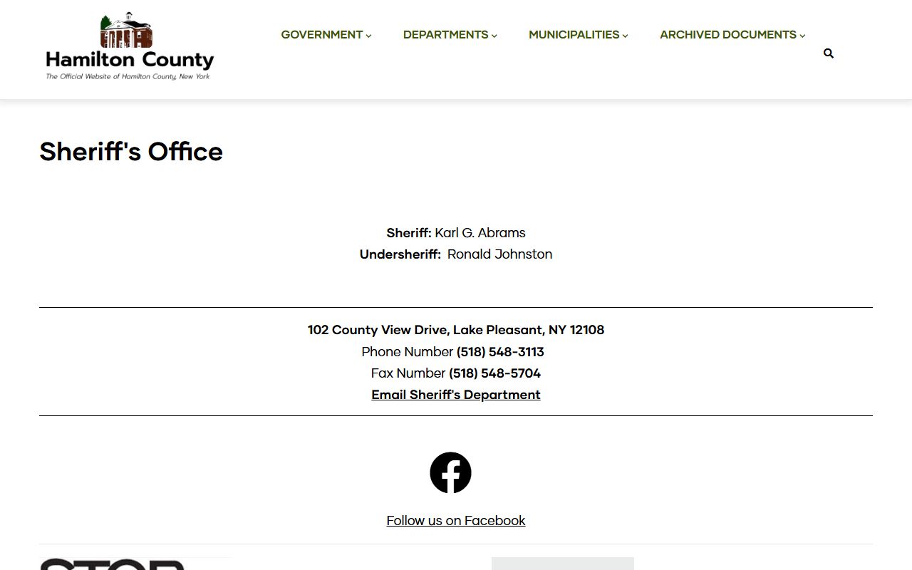 Hamilton County Sheriff's Office website for bench warrant inquiries