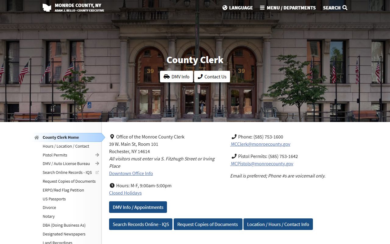 Monroe County Clerk office for court records and bench warrant searches