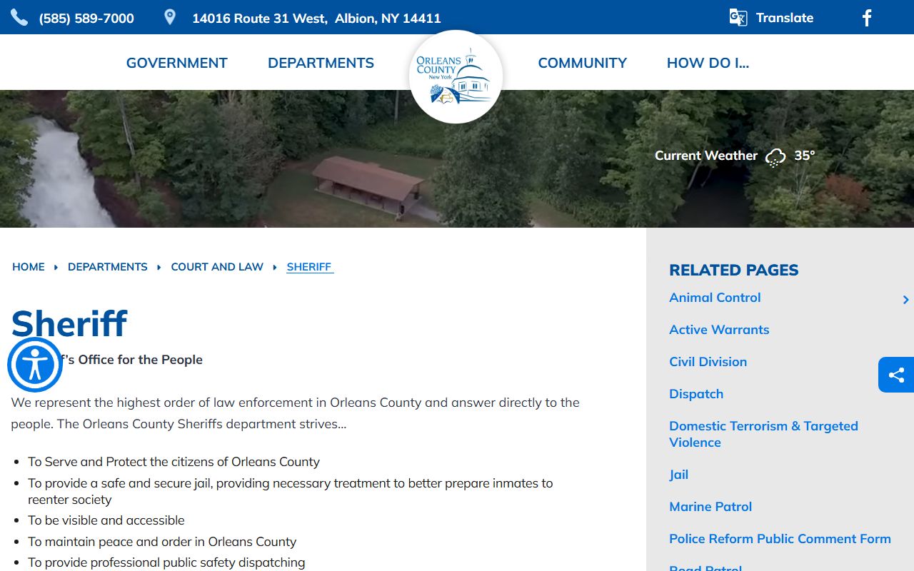 Orleans County Sheriff Office website for bench warrant information