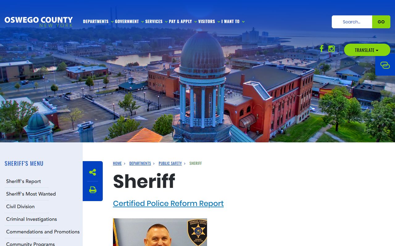 Oswego County Sheriff Office website for bench warrant information