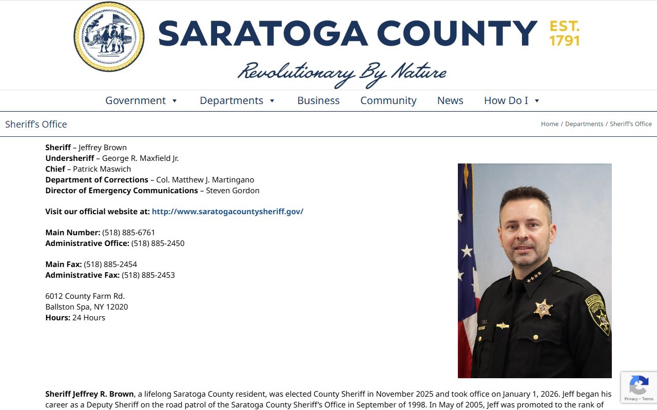 Saratoga County Sheriff's Office website for bench warrants