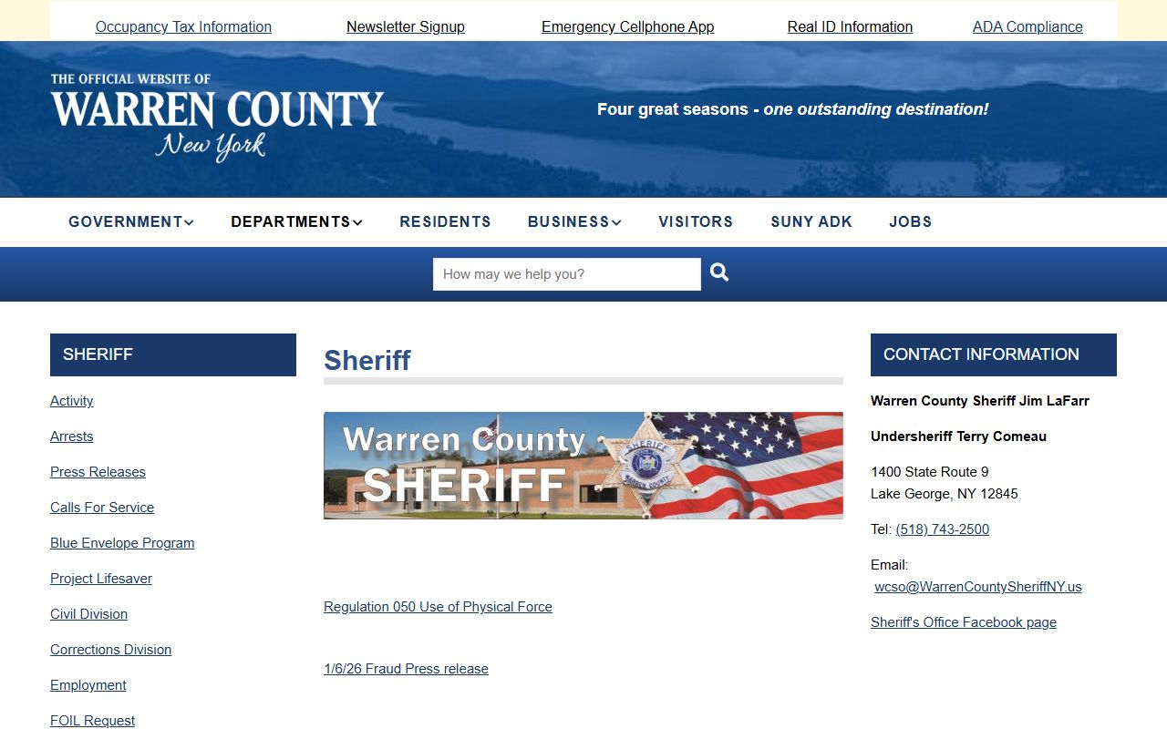 Warren County Sheriff Office bench warrants and law enforcement